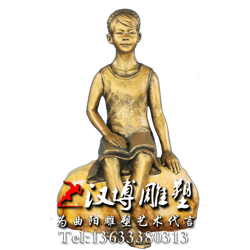 玻璃钢仿铜雕塑,校园人物雕像,读书人物铜雕