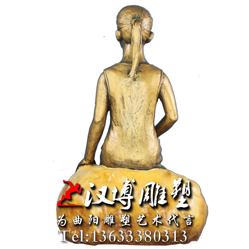 玻璃钢仿铜雕塑,小女孩雕像,读书人物铜雕