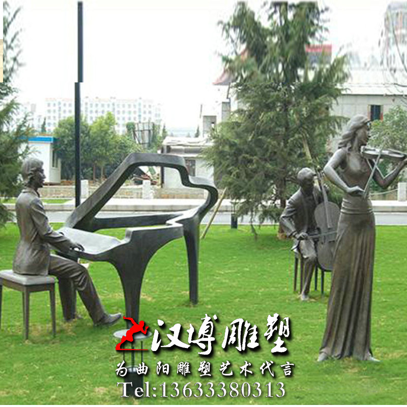 玻璃钢铜雕,弹琴人物雕像,景观雕塑