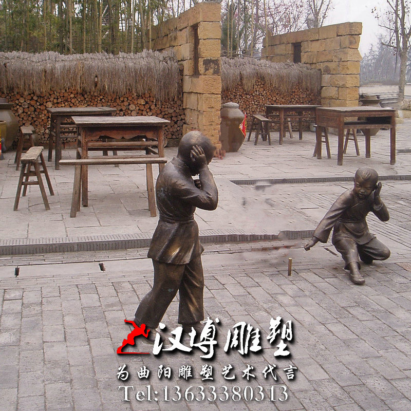 民俗文化雕塑,玻璃钢铜雕,放鞭炮人物雕像