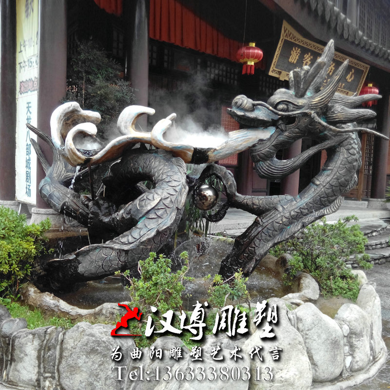 玻璃钢铜雕,动物龙吸水雕塑,景观雕塑