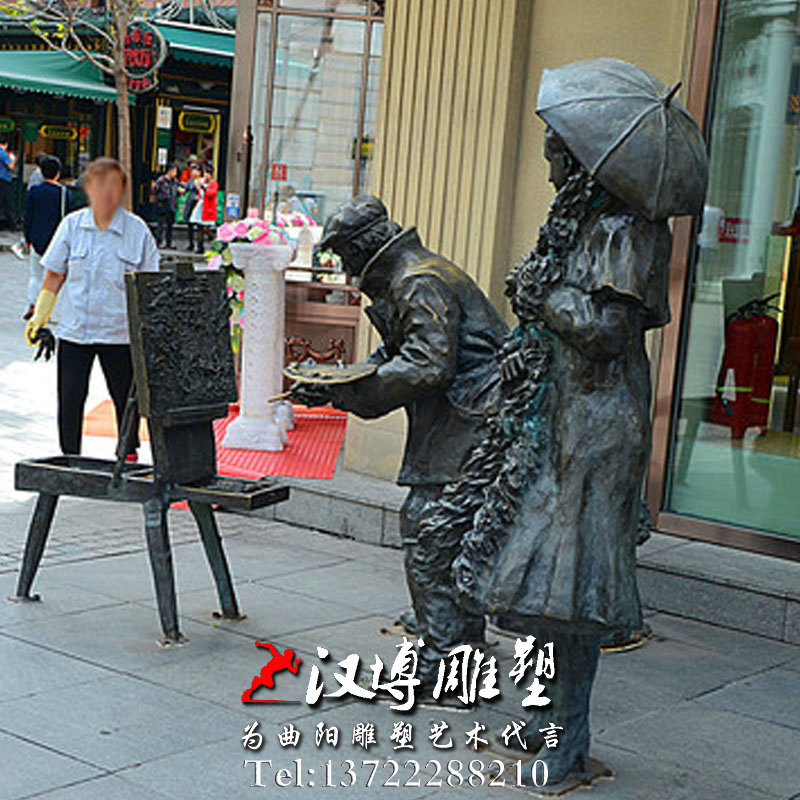 玻璃钢铜雕,作画人物雕像,园林景观雕塑