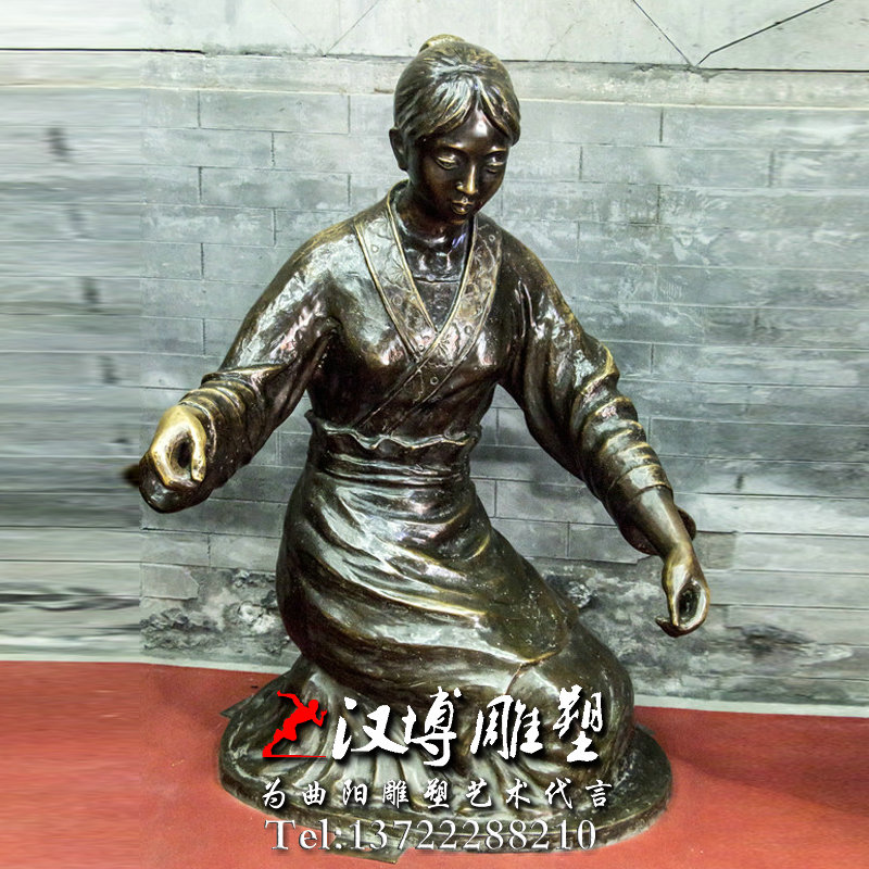 养蚕人物雕像,民俗文化雕塑,玻璃钢铜雕