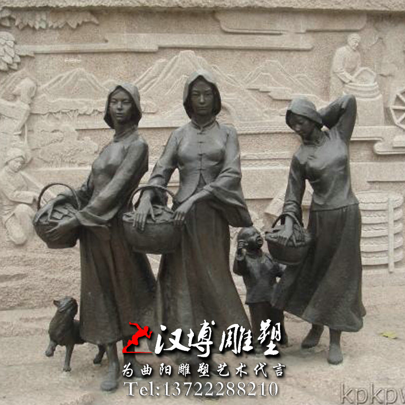 养蚕少女雕塑,人物雕像,景观雕塑