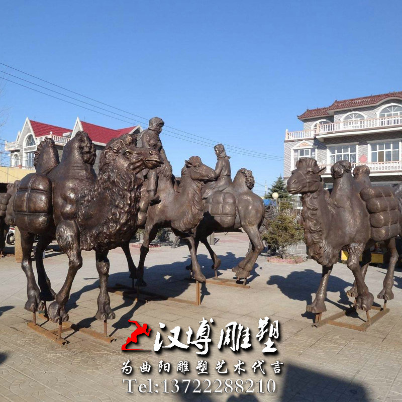 玻璃钢铜雕,骆驼商队雕塑,景观雕塑
