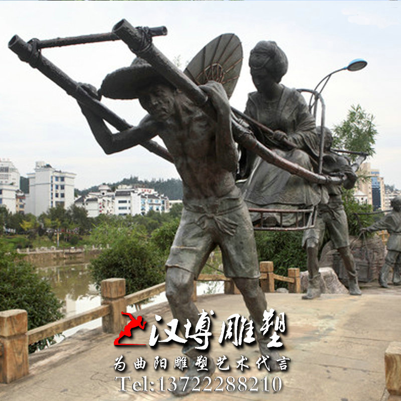 玻璃钢铸铜雕塑,民俗文化雕塑,抬轿子雕像