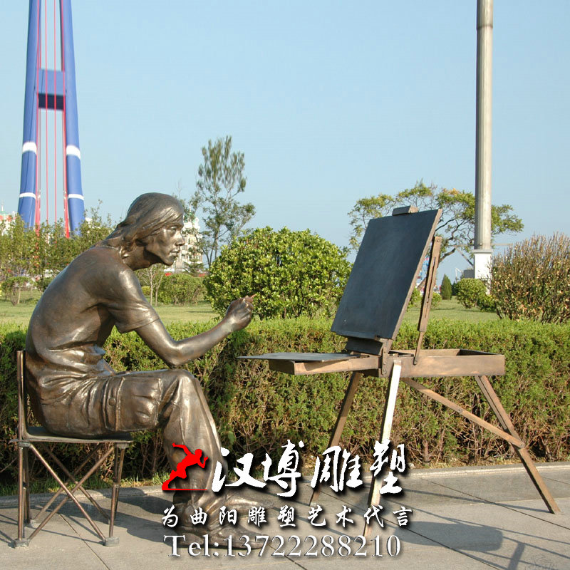 玻璃钢铸铜雕塑,画家人物雕像,艺术雕塑