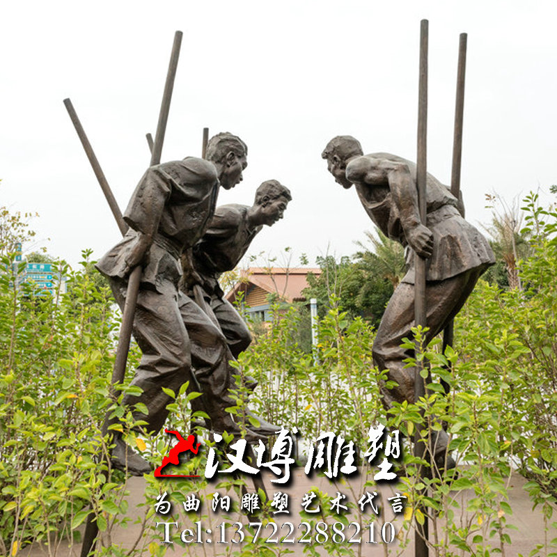 壮族斗竹马铜塑 ,少数民族雕塑,人物雕像