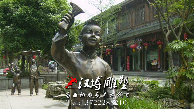 放风筝小孩雕像,民俗文化铜雕,景观雕塑