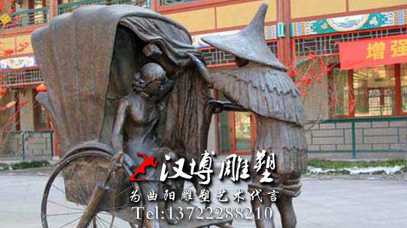 玻璃钢雕塑,拉黄包车人物雕像,商业街景观雕塑