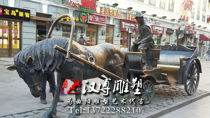 马车景区雕塑,动物铜雕,园林景观铜雕