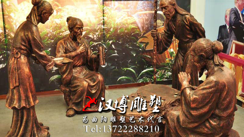 古代人物喝茶情景,民俗文化雕塑,茶文化铜雕