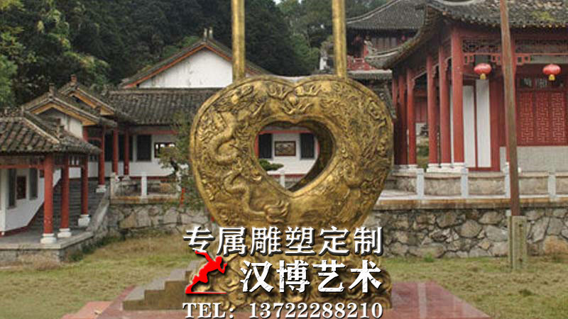 爱情同心锁雕塑,老艺术品雕像,仿铜雕像