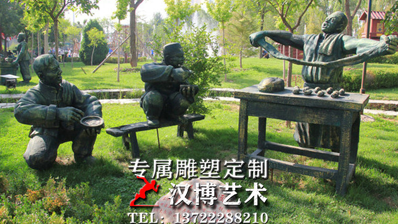 园林景观雕塑,小品雕像,兰州拉面人物仿铜像