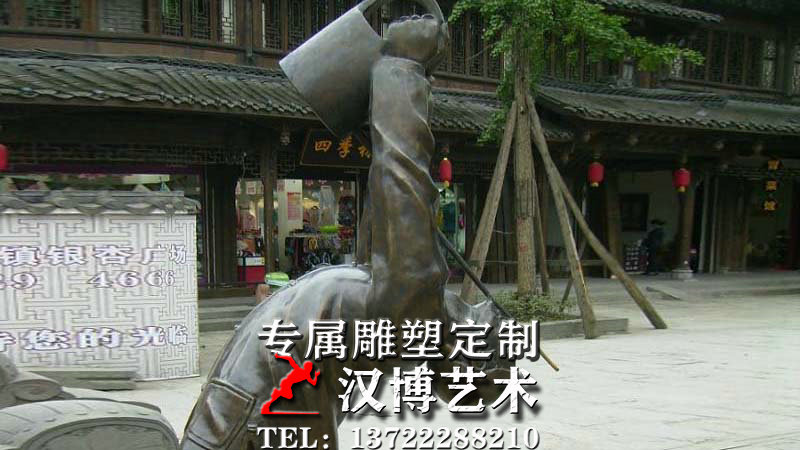 茶铺小工杂役雕塑,主题文化雕像,民间生活铜雕像