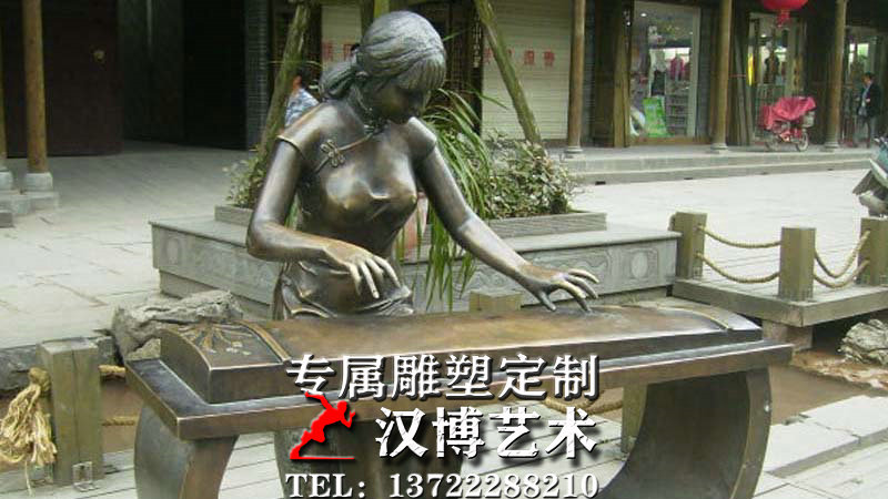 弹古筝雕塑,主题人物雕像,民俗文化铜雕像