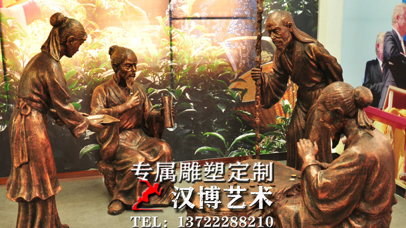下棋喝茶人物雕像,主题文化雕塑,老艺术品铜雕