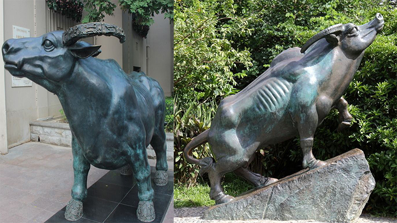 开荒牛雕塑,户外大型雕像,民俗文化铜雕